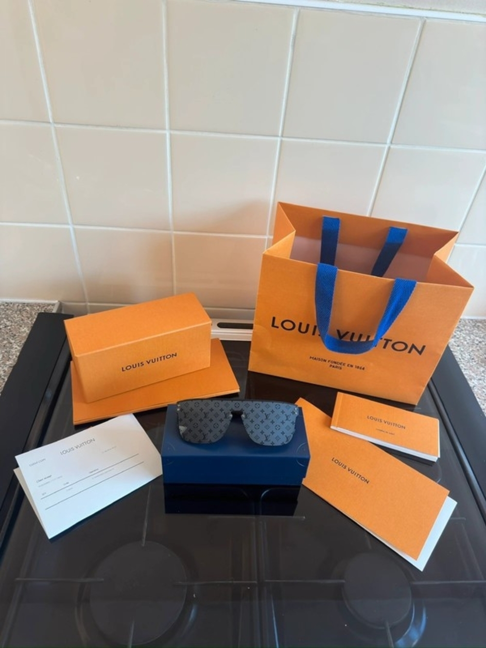 Louis Vuitton Black Monogram Shield Sunglasses with Navy Case